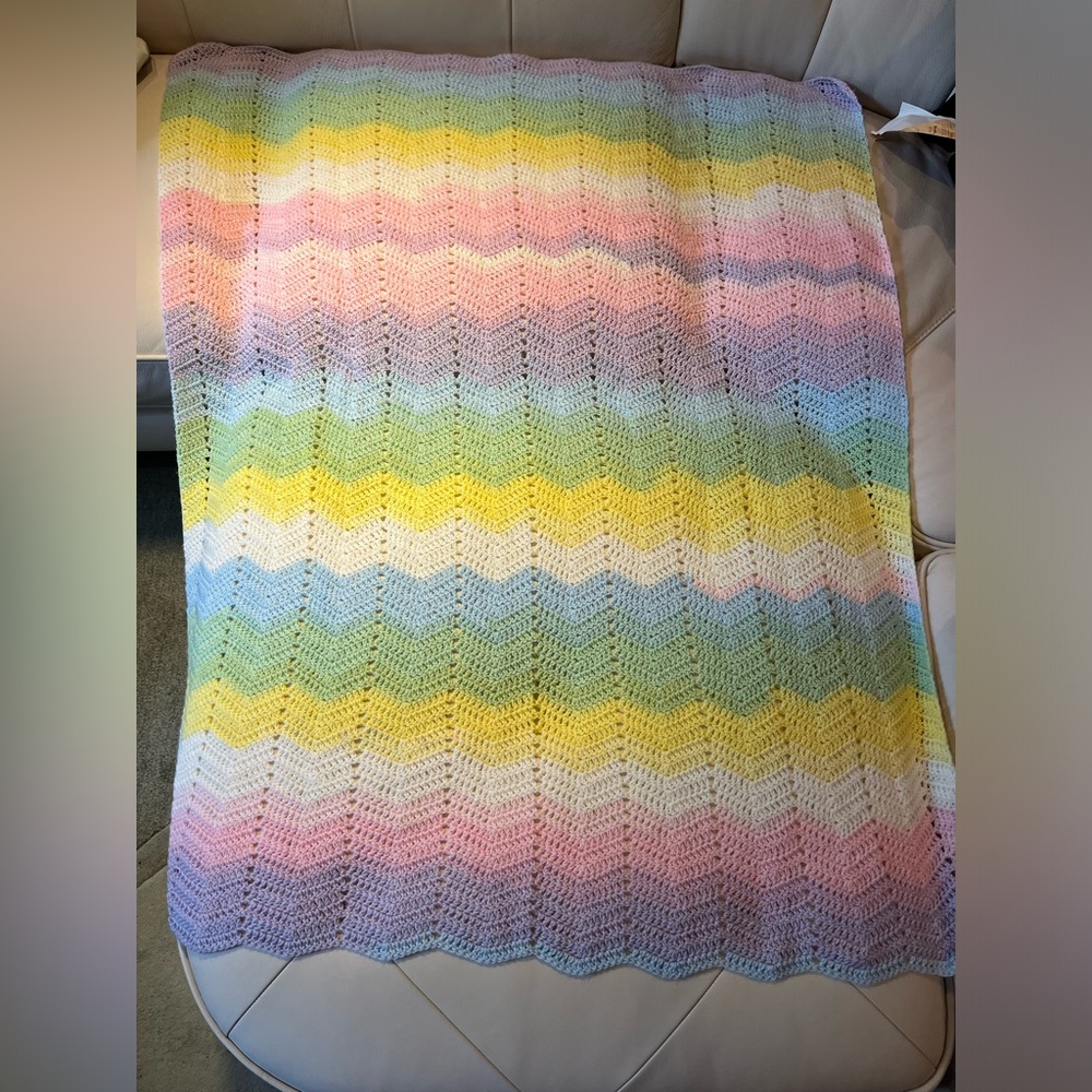 Baby Blanket Rainbow Striped Crochet Throw
